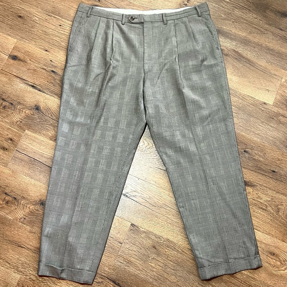 Ralph Lauren 100% Wool Mens Pant 42x30 Brown‎ Plaid Classic Luxury Big & Tall
